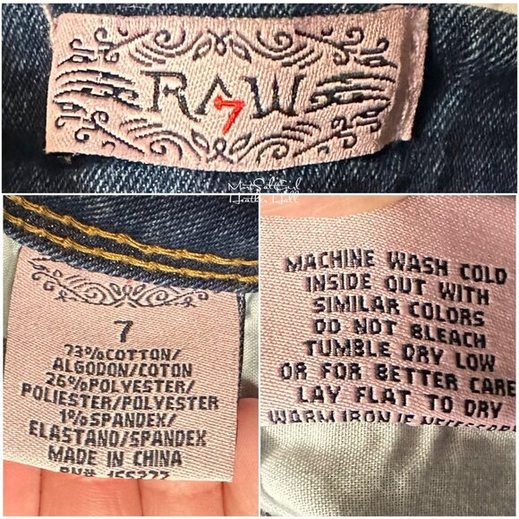 Raw 7 Dark Wash Loose Cuffed Hem One Pocket High Rise Denim Shorts Size 7 - Picture 3 of 3